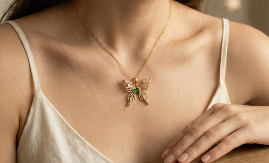 Butterfly with Green Gemstone