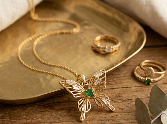 Butterfly with Green Gemstone
